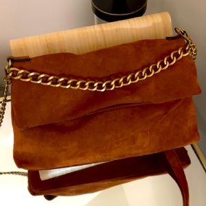 Tan suede crossover bag